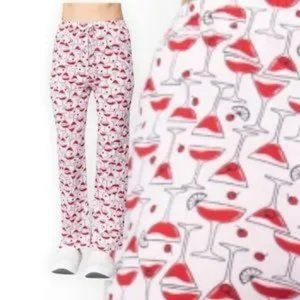 Cotton Pajama Bottoms Cocktail Print Pink